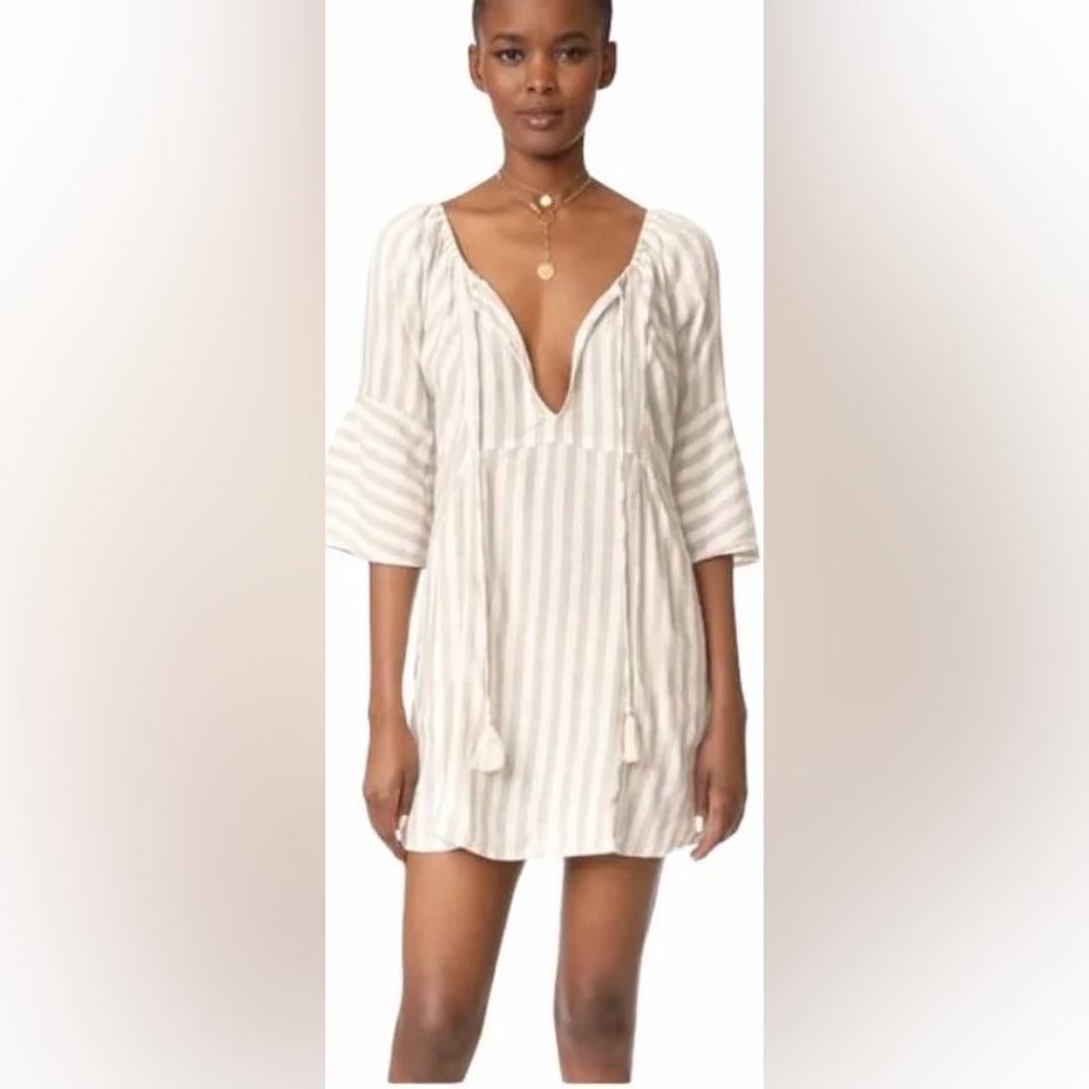 Free People Womens Folk Town Mini linen Dress M tan striped